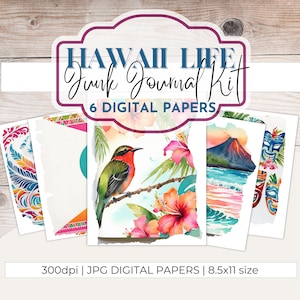 Tropical Hawaiian Junk Journal Kit: Beach Vacation Ephemera (JPG Digital Papers)
