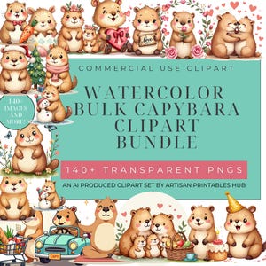 Bundle de cliparts Capybara, mignon Capybara PNG, Clipart Capybara aquarelle, Kawaii Capybara SVG, Capybara Sublimation, vacances Capybara Art