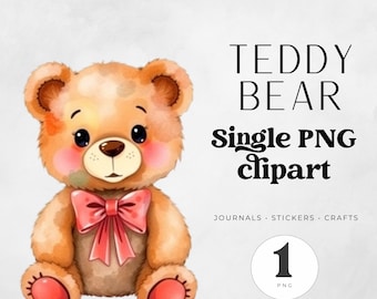 Teddy Bear Clipart, Cute Watercolor Bears for Baby Shower, PNG Illustrations, Nursery Decor, Commercial Use