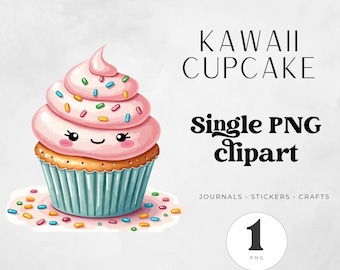 Kawaii Food PNG, Cupcake Sticker Design, Cute Bakery Dessert Clipart, Printable Cake Topper Illustration, Birthday Party Decor, Sweet Treat