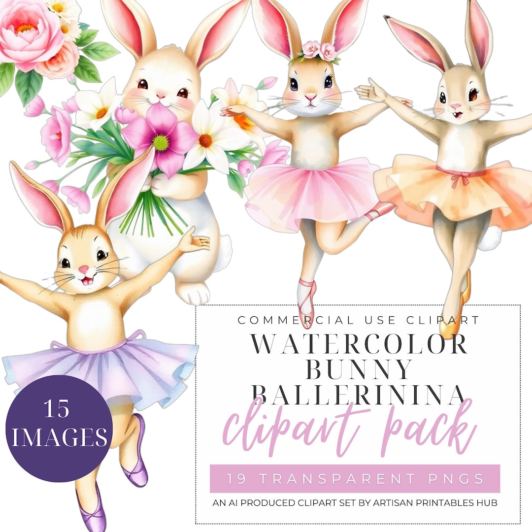 Bunny Ballerina Watercolor Clipart Set, Ballet Rabbit Illustrations ...