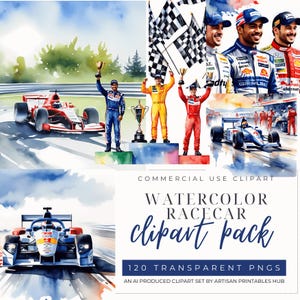 Watercolor Racecar Clipart Bundle: Vintage Racing Cars (Digital Download)