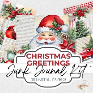 Xmas Junk Journal Kit - Printable Christmas Paper - Digital Collage - Holiday Ephemera, Printable Journal Supplies, Festive Scrapbooking,