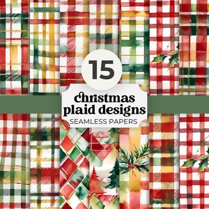 Christmas plaid pattern digital paper pack, festive holiday background designs for scrapbooking, cardmaking, crafts, invitations and DIY pro