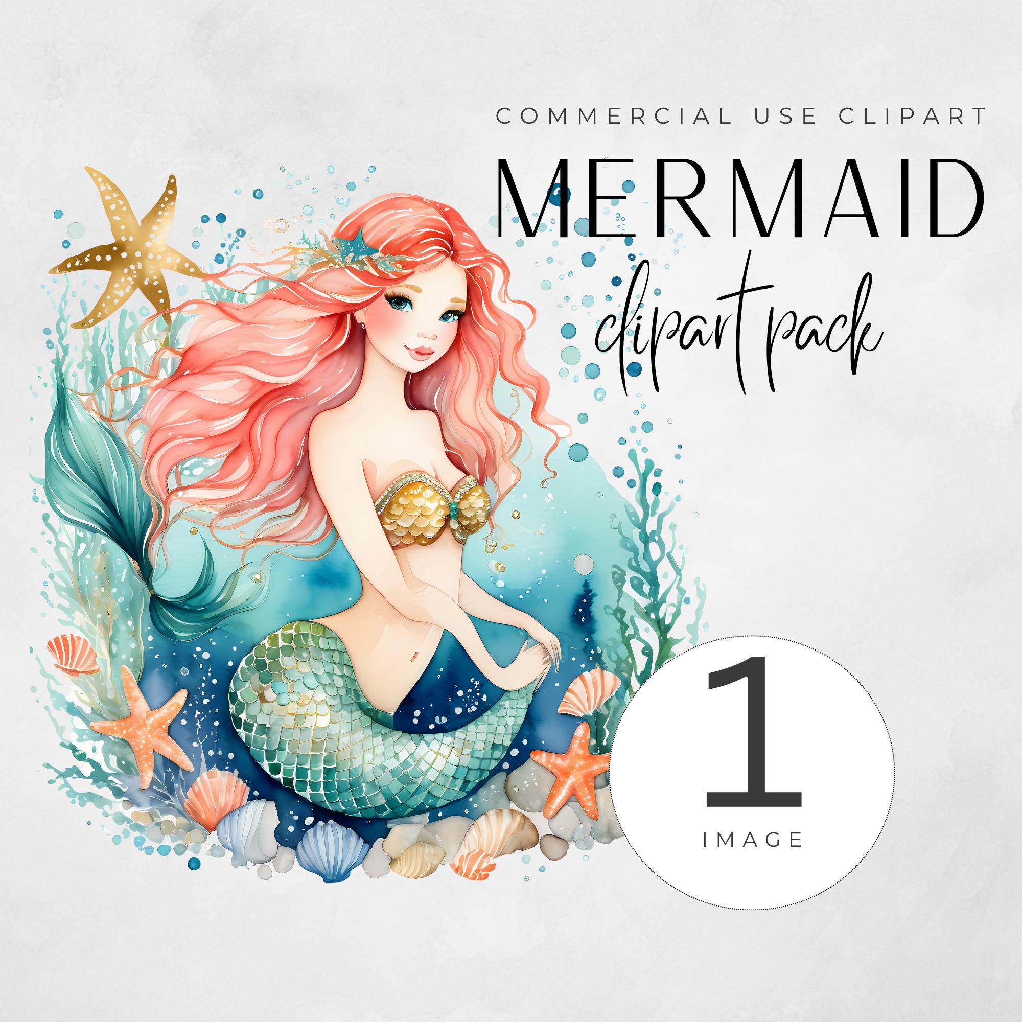 Cute Mermaid Clipart Bundle - Watercolor Under the Sea - Mermaid ...