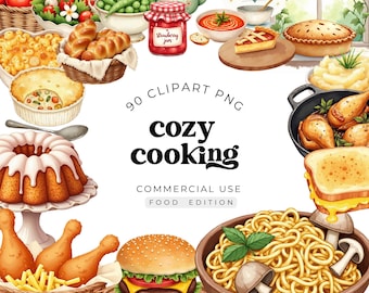 Watercolor Cottagecore Kitchen Clipart, Rustic Farmhouse Cooking Graphics, Country Baking Elements, Cozy Culinary PNGs for Crafts