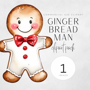 Watercolor Gingerbread Man Clipart: Christmas Cookie Image (Digital Download)