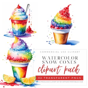 Snow Cone Clipart, Cute Summer Treats PNG, Digital Download, Kawaii Clip Art, Commercial Use, Fun Desserts, shaved ice,