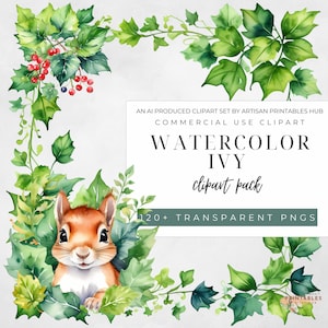 watercolour ivy clipart set, watercolour ivy greenery pngs, climbing ivy vines, climbing vines and wreaths, commercial use, greenery png