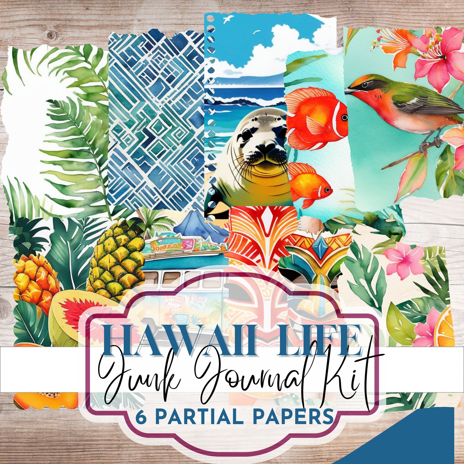 Printable Hawaii Junk Journal Kit, Tropical Ephemera, Summer Paradise ...