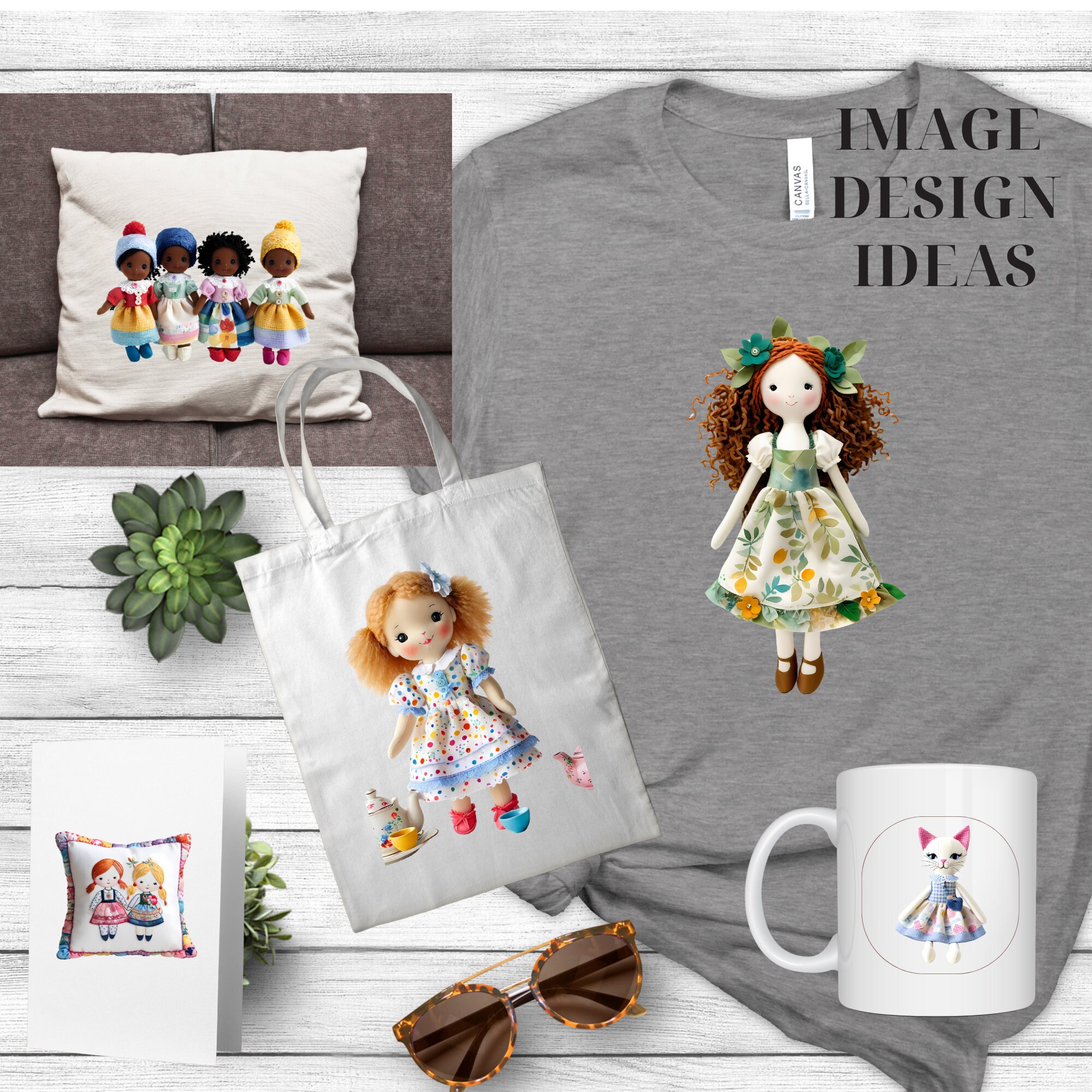 Patchwork Ragdoll Vintage Rag Doll Clipart Bundle – Shabby Chic Watercolor Doll Pngs With ...