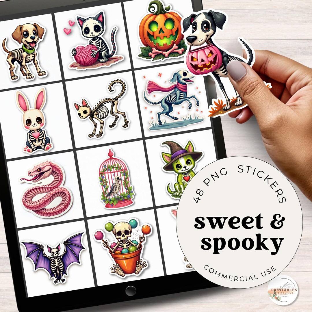 Halloween Skeleton Animal Digital Stickers, Pink Periwinkle Lime ...