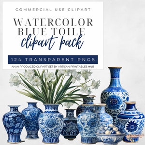 Blue Toile Clipart: Watercolor Floral PNG, SVG (Digital Download)
