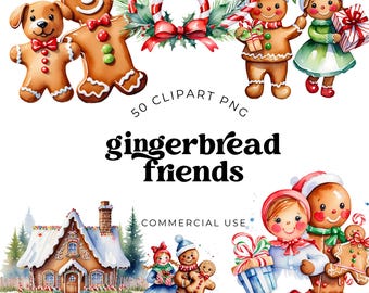 Watercolor Gingerbread Clipart Bundle, Christmas Baking Graphics, Holiday Cookie PNGs, Festive Scrapbook Ephemera, Junk Journal Supplies