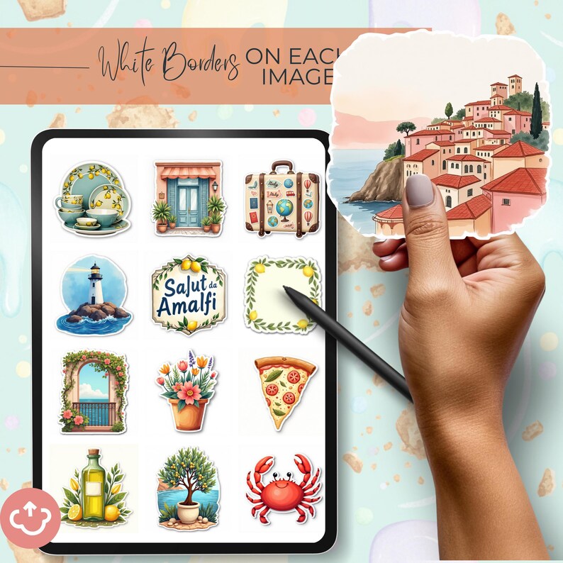 Amalfi Coast Fussy Cut Stickers, Italy Travel Printable Stickers, Lemon ...