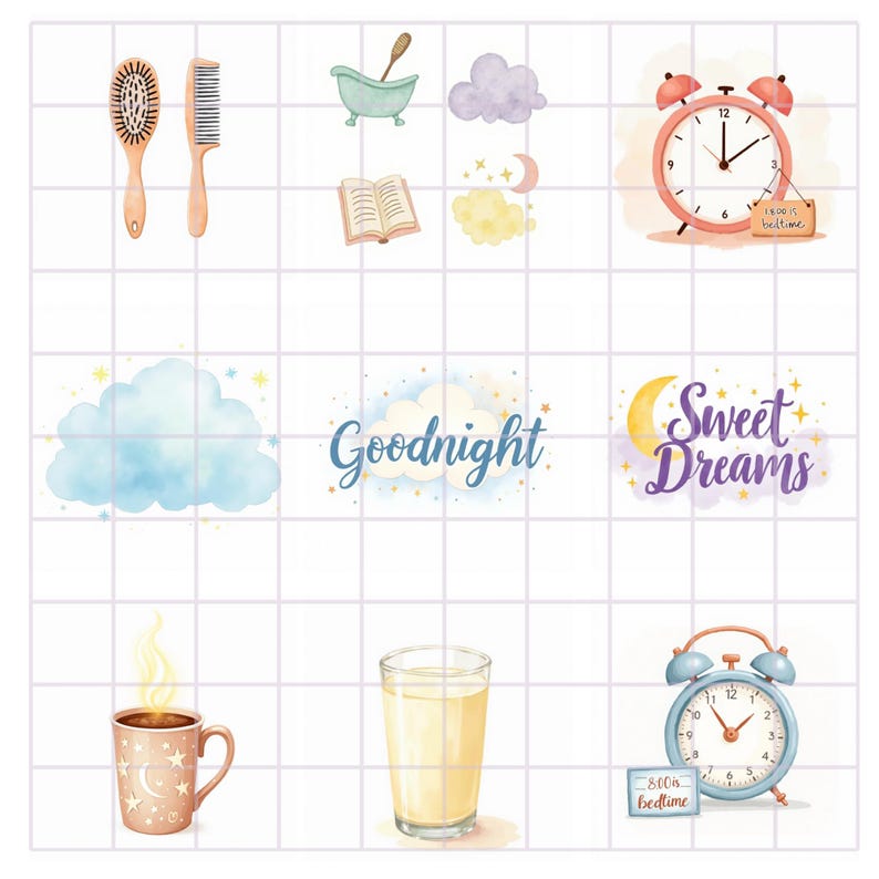 Bedtime Routine Clipart Set, Kids Watercolor PNG, Whimsical Evening ...