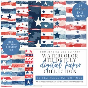 4th of July Digital Papers, Patriotic Scrapbook Backgrounds, Independence Day Printables, Seamless Patterns, Digital Paper Stars Patriotic,
