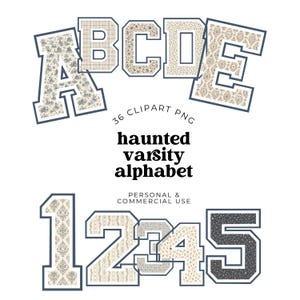 Varsity Alphabet, Halloween Grandmillennial Letters SVG PNG, Collegiate Patch Clipart Numbers, Preppy Floral Plaid Coquette Bundle Download