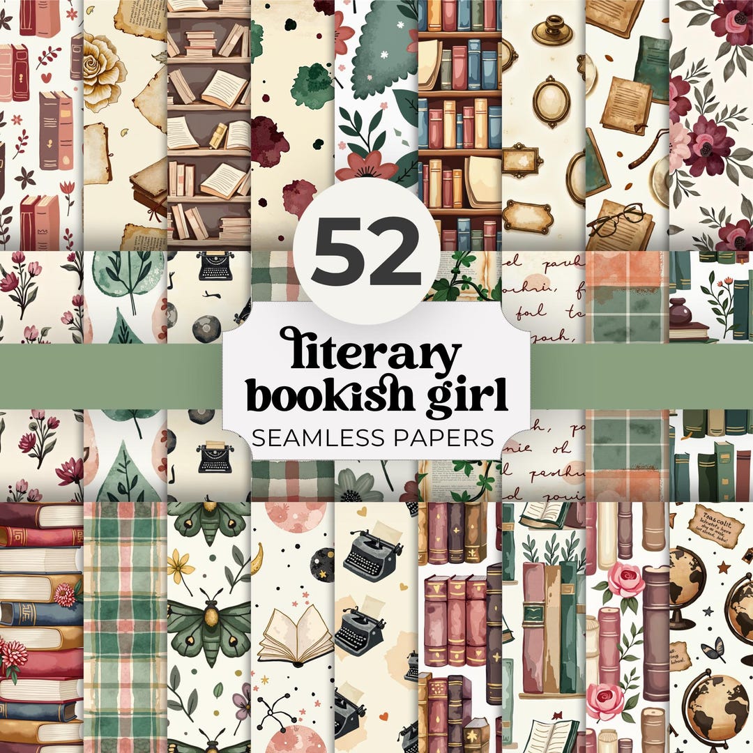 Book Lovers Seamless Pattern, Cozy Boho Reading Digital Paper ...