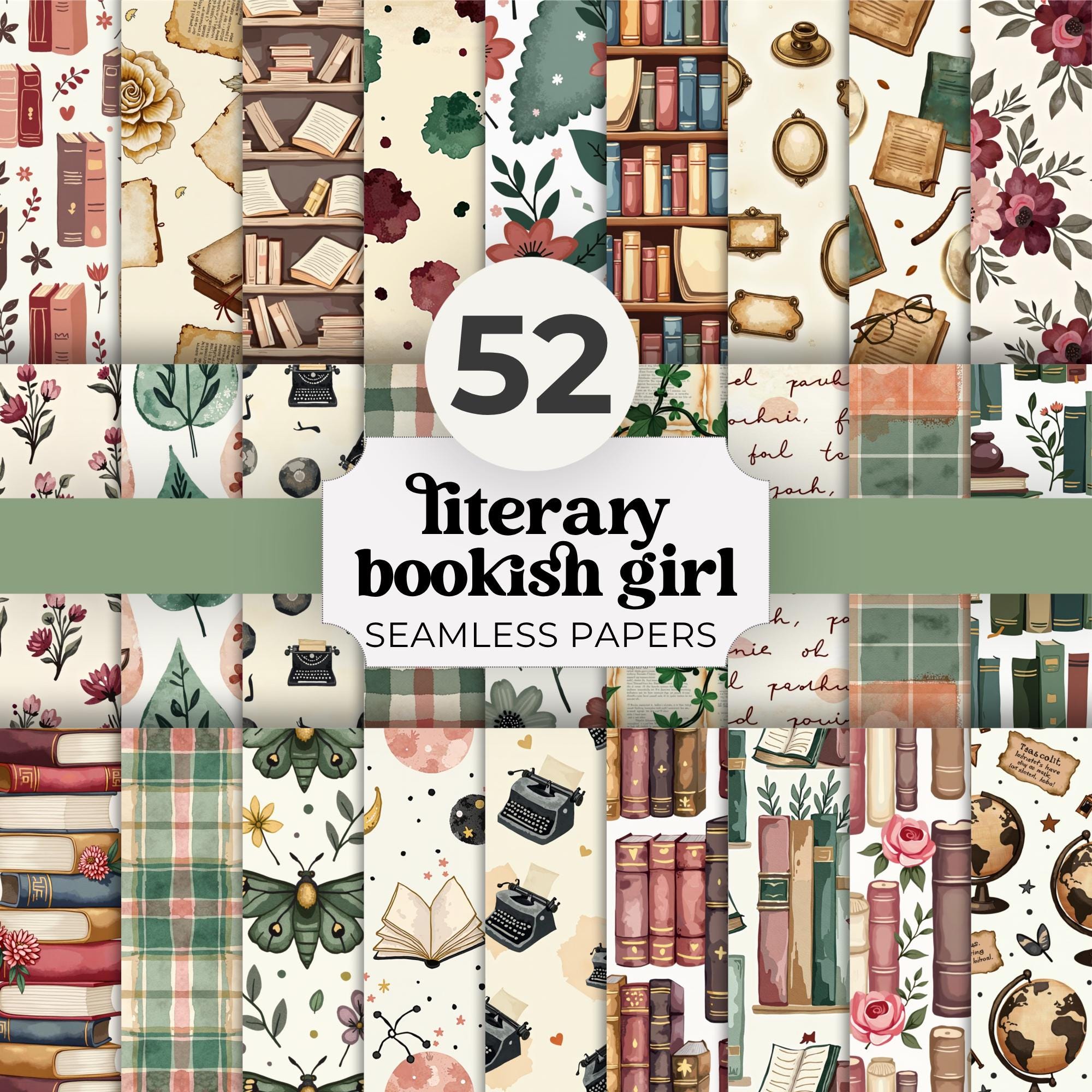 Book Lovers Seamless Pattern, Cozy Boho Reading Digital Paper ...