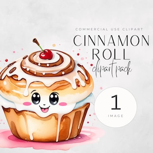 Watercolor Cinnamon Roll Clipart: Kawaii Pastry Graphics (PNG Digital Download