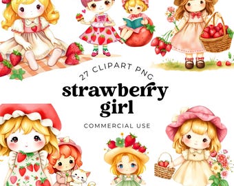 Aardbei meisje clipart aquarel PNG schattig esthetische karakters zoet fruit illustraties voor planners ongewenste tijdschriften stickers ambachten