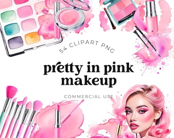Pink Cosmetics Clipart, Watercolor Makeup PNG Illustrations for Coquette Aesthetic, Wedding Stationery, Planners, Fashion, and Self Care