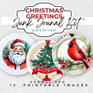 Vintage Weihnachts Junk Journal Kit - Druckbare Weihnachts Tags und Ephemera - Digitaler Download für Scrapbooking - Digitales Weihnachts Journal