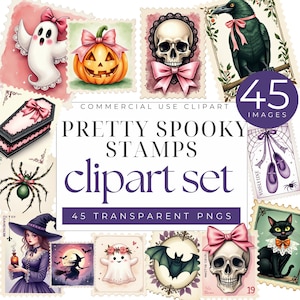 Coquette Halloween Clipart Bundle, Cute Spooky Ghost & Pumpkin Designs, Retro Halloween PNG, Girly Spooky Season, Trendy Sublimation Designs