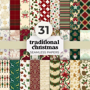 Conjunto de papeles digitales navideños tradicionales, patrón continuo de Cascanueces en formato PNG, paquete de hojas de papel de regalo rojas, doradas y verdes, diario creativo, idea para regalo.