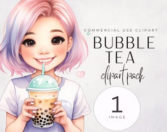 Watercolor Bubble Tea Clipart Bundle,  Boba Tea PNG, Cute Drink Art, Commercial Use, Kawaii Bubble Tea Clipart , Boba Clipart, single image