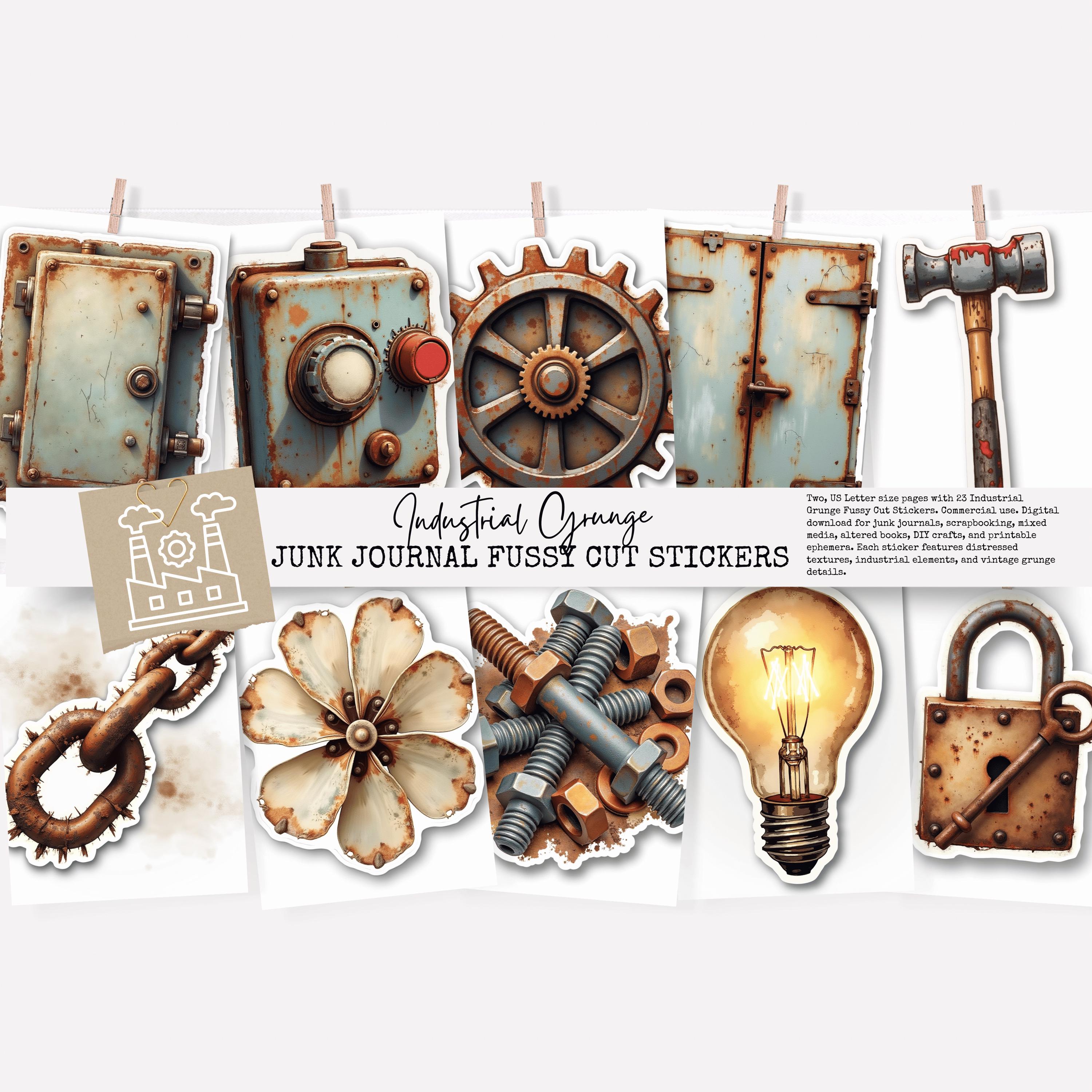 Industrial Grunge Ephemera Bundle PNG – Junk Journal Pages, Printable ...