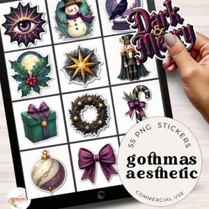 Digital Sticker Kit, Witchy Celestial Christmas PNG, Spooky Occult Aesthetic Kiss Cut Design, Fussy Cut Sticker, Gothic Holiday Decor