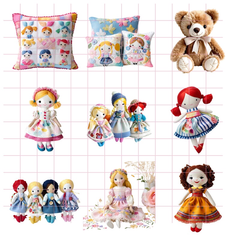 Patchwork Ragdoll Vintage Rag Doll Clipart, Shabby Chic Watercolor Doll Pngs, Animal ...