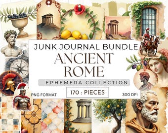Kit para diario creativo sobre la Antigua Roma, material imprimible sobre arquitectura y mitología romana, recortes de historia clásica, páginas de álbum de recortes vintage.