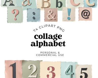 ransom note alphabet letters printable png, magazine cutout letters, junk journal ephemera, collage alphabet, scrapbook letters, clipart set