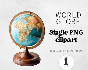 Clipart globe aquarelle PNG, illustration de la terre peinte à la main pour la géographie de la classe, le scrapbooking de voyage et les projets d'artisanat de carte du monde