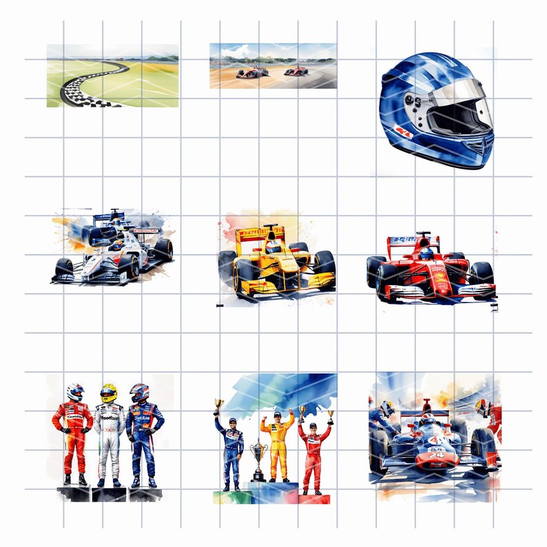 Watercolor Racing Track Watercolor Racecar Clipart Bundle, Vintage Racing Car Illustrations ...