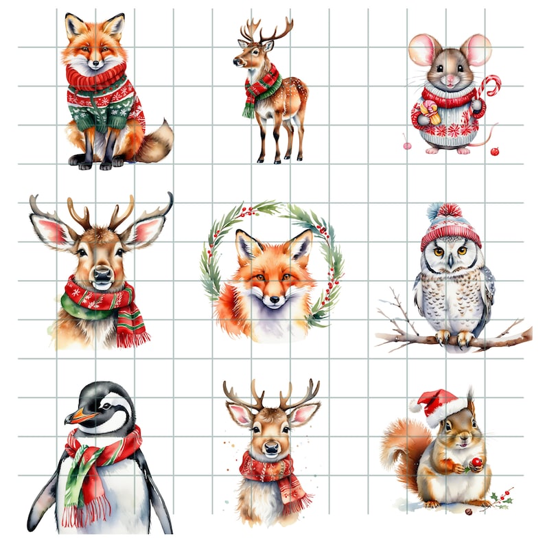 Watercolor Winter Animals Clipart, Festive Christmas Wildlife Pngs ...