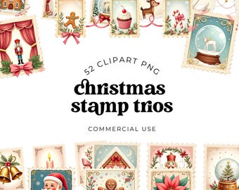 Christmas Stamps PNG SVG for POD & Sublimation, Vintage Holiday Stamp Designs, Coquette and Traditional Xmas Artwork for Card Making Crafts