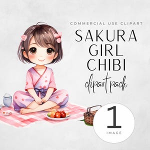 Sakura Chibi Girl Clipart, süßes Anime PNG, Kawaii Sakura Illustration, Kirschblüte Grafiken, Digital Art, DIY Aufkleber, Planer Decor