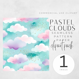Pastel Clouds Seamless repeating patterns, Digital Paper for Scrapbooking, Cute Unicorn Backgrounds, Dreamy Pastel Clouds Digital Paper, 300