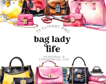 handbag clipart png, watercolor purse illustrations, junk journal, scrapbook, planner stickers, fashion accessories clipart, commercial use