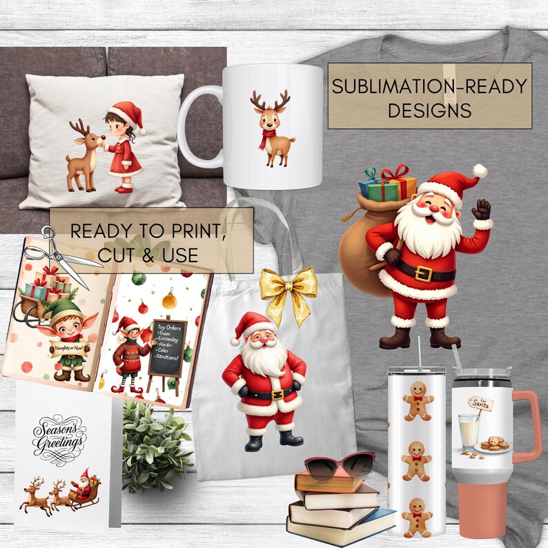 Christmas Clipart Bundle – Watercolor Santa Claus, Elves & Reindeer PNG ...