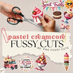 Summer Dessert Fussy Cuts, Printable Whimsical Ice cream Graphics, Pastel Holiday Sweet Treats Ephemera, Cute Girly Scrapbooking Elements
