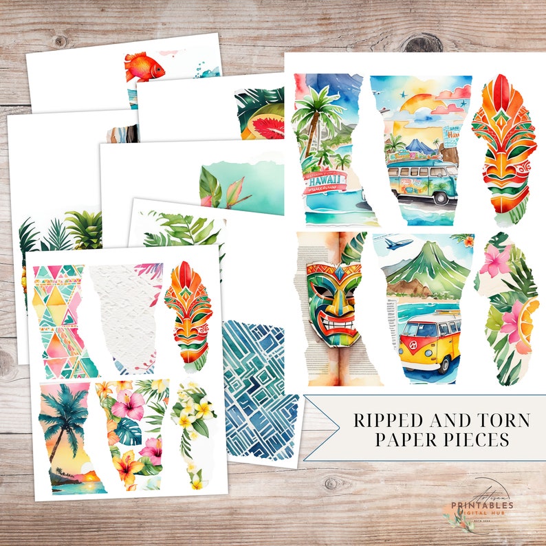 Printable Hawaii Junk Journal Kit, Tropical Ephemera, Summer Paradise ...
