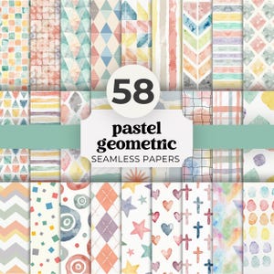 Pastel Geometric Digital Paper Pack, Y2K Creamcore Light Academia Seamless Backgrounds for Scrapbooking, Journals and Cute Planner Crafts