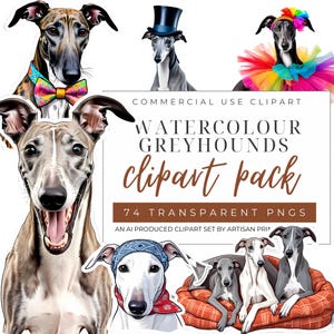 Set di clipart di levrieri carini, adesivi digitali per planner, adesivi digitali per amanti dei cani, arte di levrieri, Whippet e levrieri digitali