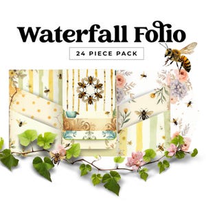 Bienen-Junk-Journal-Taschenmappen-Set, Honigbienen-Seitenset mit Ebenen, druckbare Ephemera für digitales Scrapbook-Zubehör, Bienenthema, Mappeneinlagen