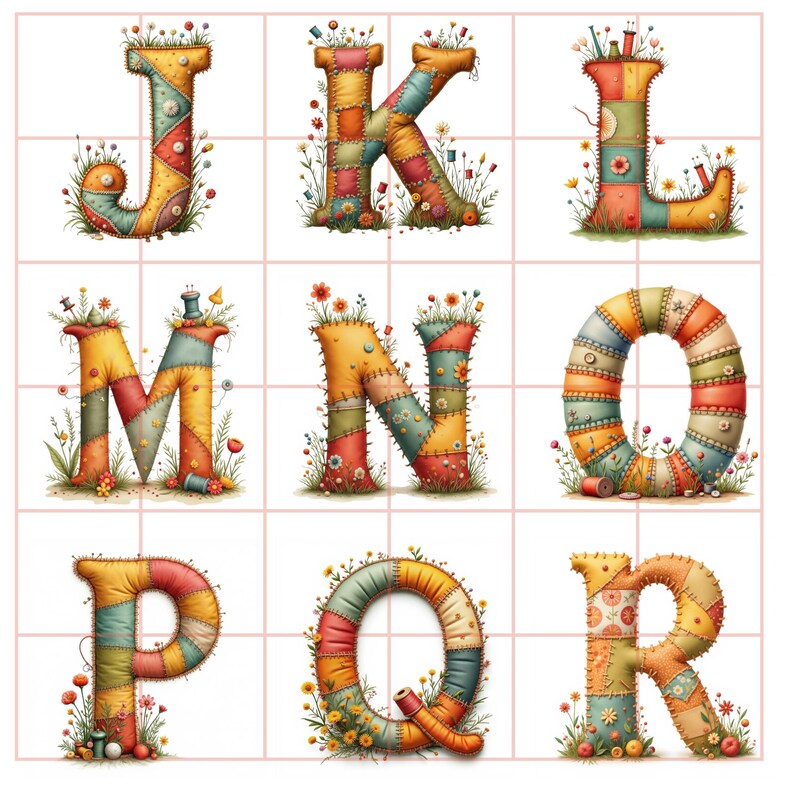 Color Letters Patchwork Sewing Alphabet & Fabric Clipart, Patchwork Letters and Numbers ...